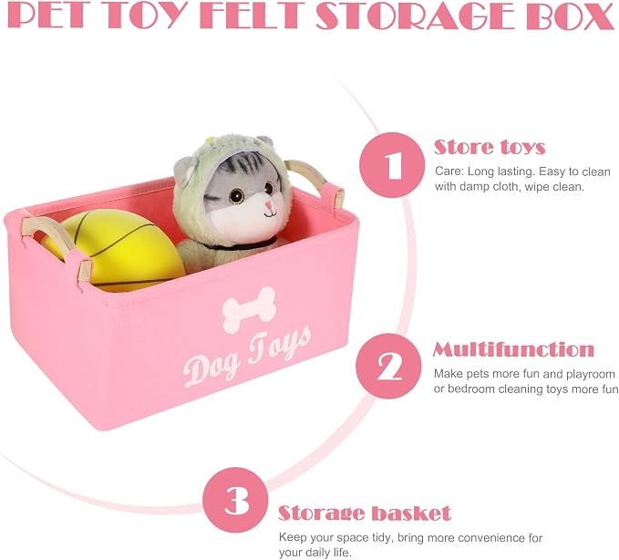 Felt Pet Toy Storage Box with Wooden Handles Lightweight Portable Organizer Bin for Household Pet Toys and Sundries 15.35X11.02X6.69 Inch Foldable Storage Container
