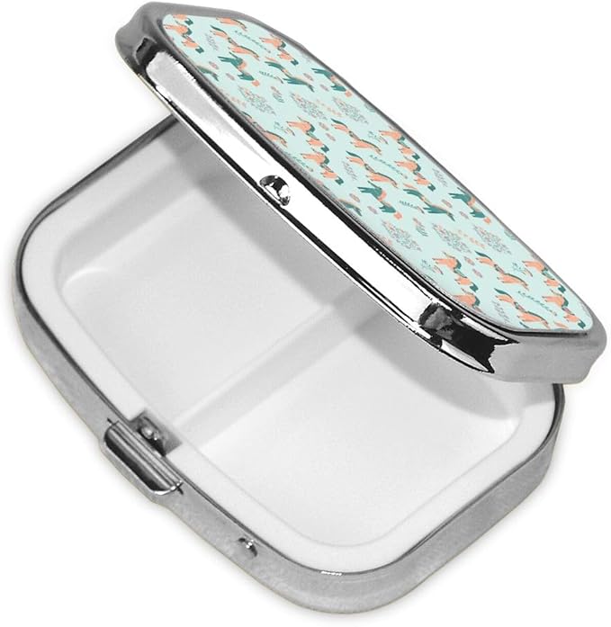 Leakproof Pill Box Fish Oil Organizer Portable Medicine Case Hiking Camping Outdoor Essentials, Flowers Floral Horse Couple Art