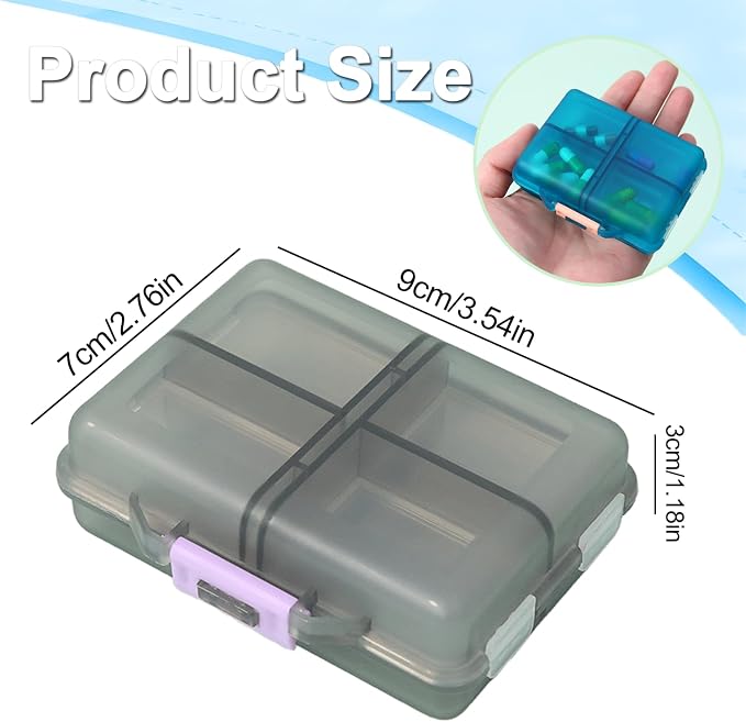 Weekly Travel Pill Organizer Box, 8 Compartments Medicine Case | Small Fold Holder, Daily AM PM Morning Night Pocket Travel Capsule Dispenser for Vitamin, Fish Oil, Supplement, Tablet, Grey