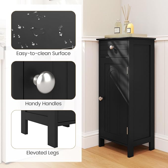 GLACER Floor Storage Cabinet, Bathroom Storage Cabinet (Black) | 2 Adjustable Shelves | Ideal for Bathroom, Living Room | 14 x 12 x 34.5 inches