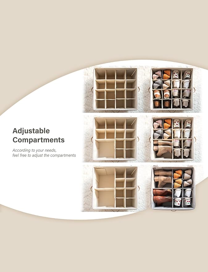 StorageWorks 24-Pair Large Shoe Storage Closet, Adjustable Dividers, Grey | Holds up to 24 Pairs, Foldable, Clear Lid, Reinforced Handles, Fits Sneakers, Sandals & Flats, For Closet, Entryway