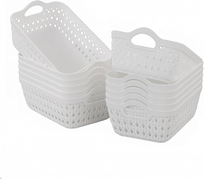 12-Pack Mini Plastic Storage Basket Set, Multipurpose Drawer Trays | White, Kitchen Pantry Containers, Drawer Organizer Trays for Classroom, Desk, Office