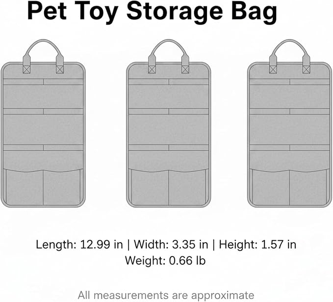 Pet Toy Storage Bag, Polyester Felt Bin for Cat and Dog Toys, Open Top Organizer for Shelves and Living Room, 13 x 3.3 x 1.6 Inches (1 PC)