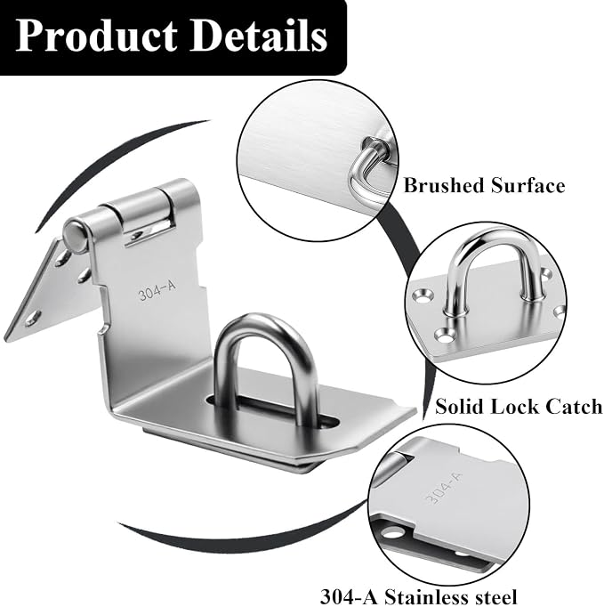 2 Pack 90 Degree Stainless Steel Padlock Door Clasp, 4 Inch Security Lock Latch Hasp, for Garden Wooden Gate, Shed Barn Door, Closets, Cabinets, Pet Cage, Storage Box, Silver
