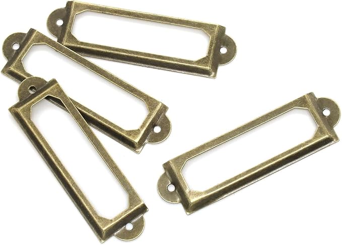 50 Pcs Label Holders Library File Drawer Tags Label Holder Metal Frame Name Card Frame for Drawer Cabinet (Bronze)