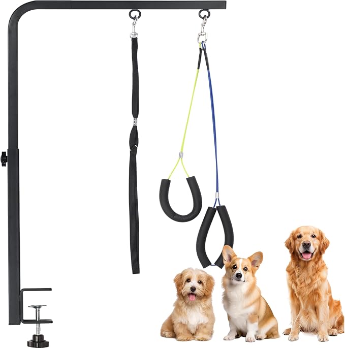 Adjustable Pet Grooming Arm with Clamp for Small & Medium Large Dogs,44" | Dog Grooming Arm,Grooming Loop & No Sit Haunch Holder Dog Grooming Station with Clamp for Home Use,Nail Trimming & Drying