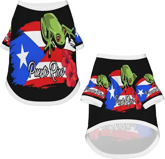 Puerto Rico Frog Flag Dog Shirt Pet Cotton T-Shirt Soft Dog Clothes