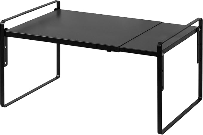 Nxconsu Cabinet Shelf Riser, Adjustable Cabinet Organizer, 10.3" Deep Black | Heavy-Duty Metal Expandable Shelf Holds 50 lb with 3 Height Levels for Kitchen Cabinet Cupboard Pantry Dish Mug