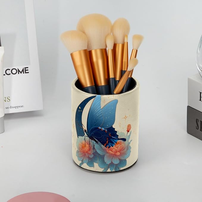 Butterfly and Flowers Pen Holder, Pencil Cup Marker Brush Holder Desk Storage Case, Desktop Organizer for School Office Home Supplies
