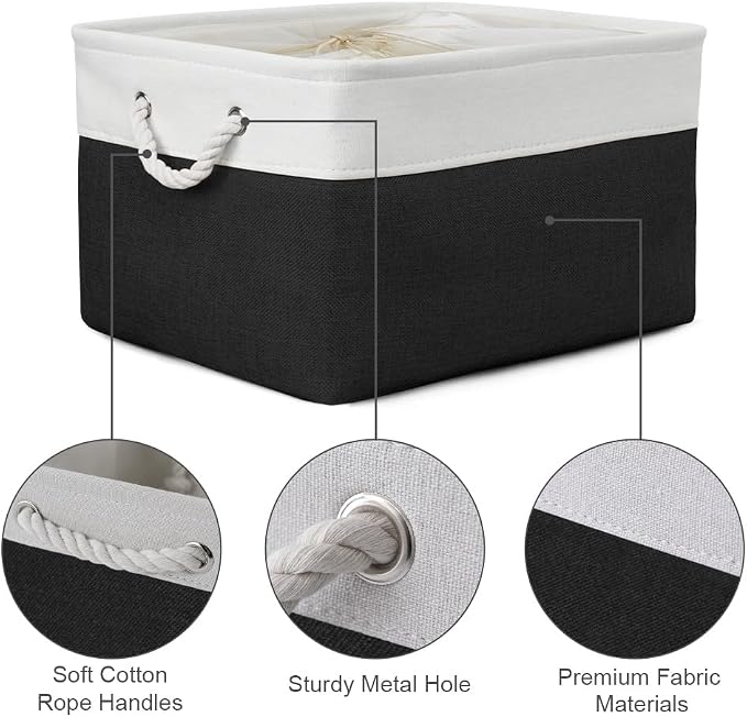 Organization and Storage Basket for Organizing - Jumbo 3 Pack 17.7x13.8x9.7 inch Fabric Storage Cubes for Closet Gifts Organizer Empty Book (White & Black)