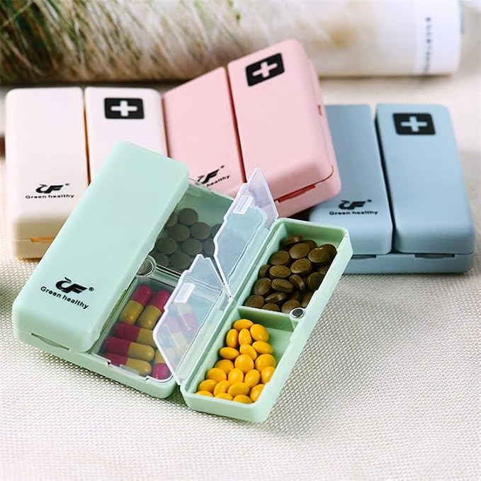 Daily Pill Organizer Box, 7 Compartments Portable Case for Travel | Folding Design Medicine Dispenser Reminder for Purse Pocket to Hold Vitamins, Cod Liver Oil, Supplements, Medication, Blue