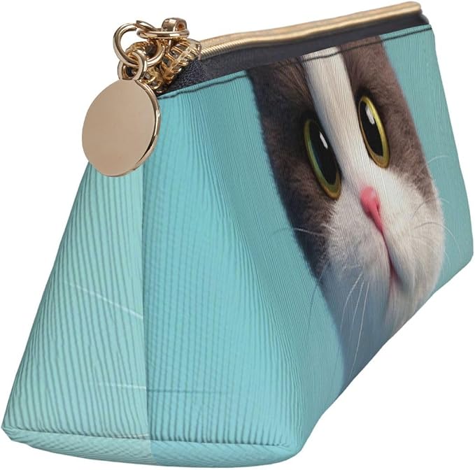 Leather Pen Case with Zipper - Aesthetic Pen Holder Cute Clothes Cat Pencil Case for Women & Men - Handcrafted Pencil Bag Multi-Functional Travel Cosmetic Case for Work Office Tool Pouch