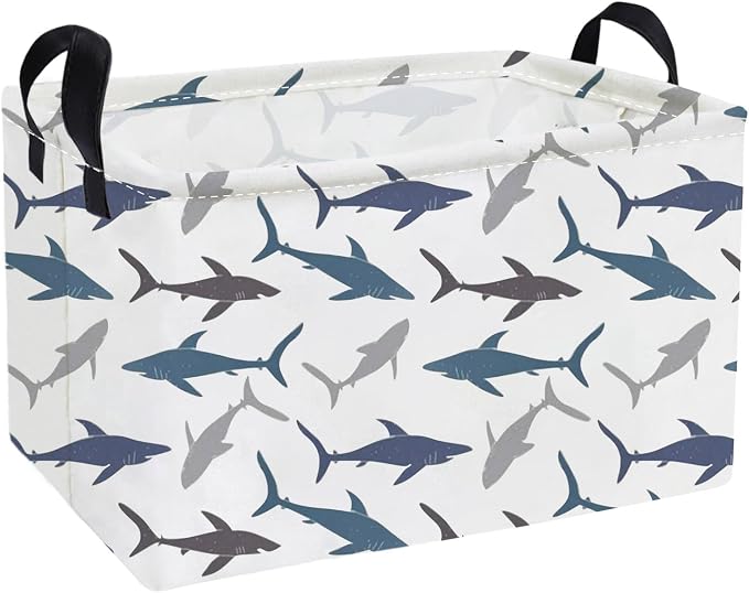 Essme Rectangular Shark Baskets with Handles for Room Decor,Gifts Box,Shelf Basket,(Shark)