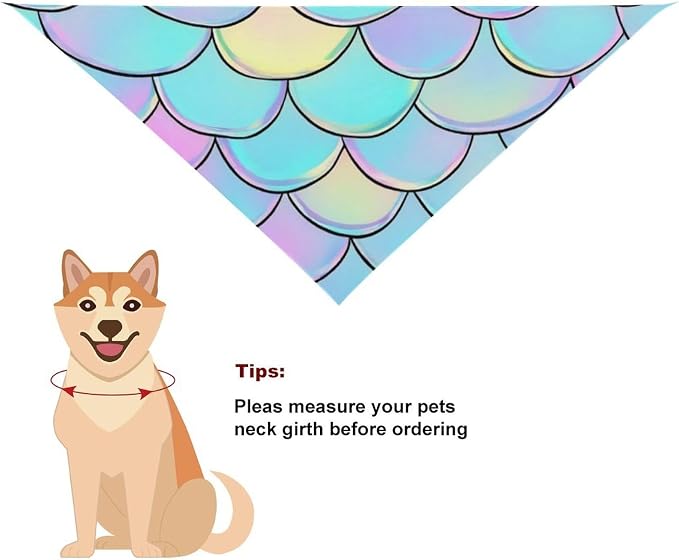 Portable Lightweight Triangle Pet Scarf Beautiful Mermaid Fish Scale Fit Small, Medium, Large Dogs and Cats Wedding, Beach Party, Family Party Wear