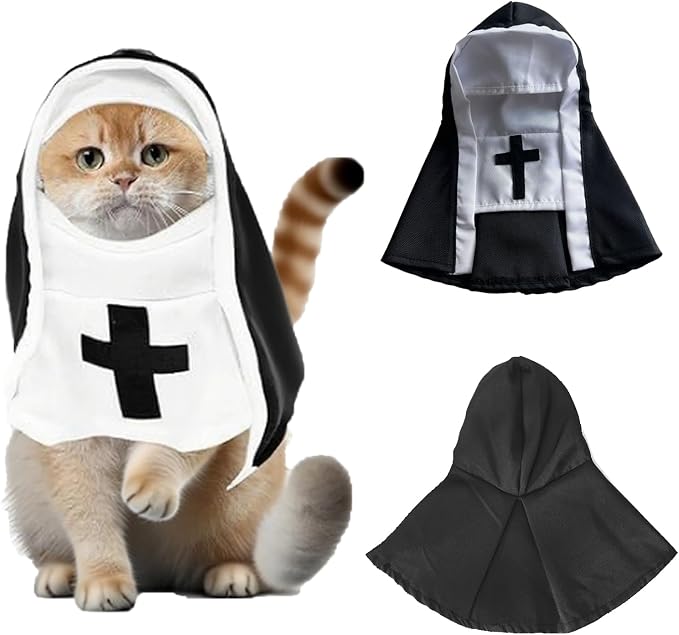 Pet Cat Dog Nun Costume: Cloak Outfit Small Cat Dog Halloween Cosplay Outfit Costume Nun for Small Dogs Puppy Dress Up Pets Apparel Holiday Party Clothes