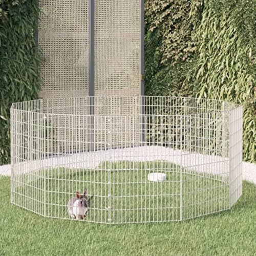 Silver 12-Panel Collapsible Galvanized Iron Dog Kennel Octagonal Pen 31.5" H x 21.3" D x W Lightweight Outdoor Indoor Puppy Crate for Yard Garden Patio