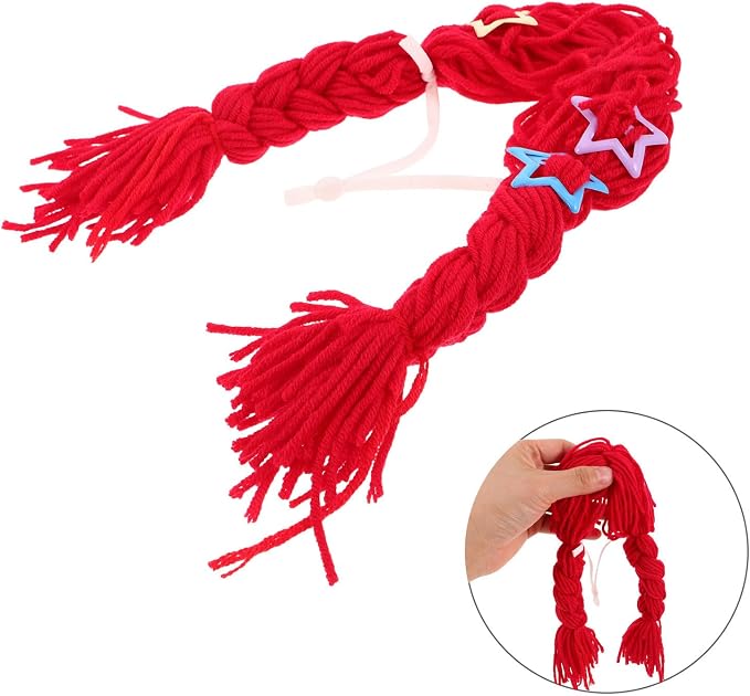 DOITOOL Red Cat Braid Wig Featuring Clip-on Attachment, Yarn Braided Pigtail Hairpiece for Pets, Reusable and Washable Costume Accessory for Halloween and Holiday Celebrations