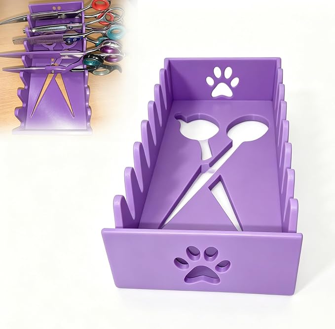 Scissor Caddy for Pet Grooming Shears Grooming Scissor Holder Organizer Rack, Desktop Storage Stand Holds 8 Shears (Purple)