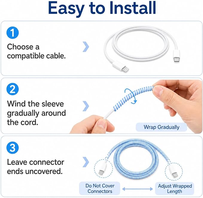 Blue Spiral Cable Protector, Chargers Cable Protector Data Cable Protect Sleeve, Earphone Data Cable Pet Chew 1.5m