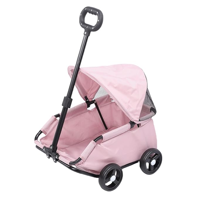 banapoy Foldable Pet Stroller with Canopy, 4 Wheels Pet Strolling Cart for Small Dogs Cats, Lightweight Easy Assembly, 1 Hand Fold, Outdoor Use (Pink)