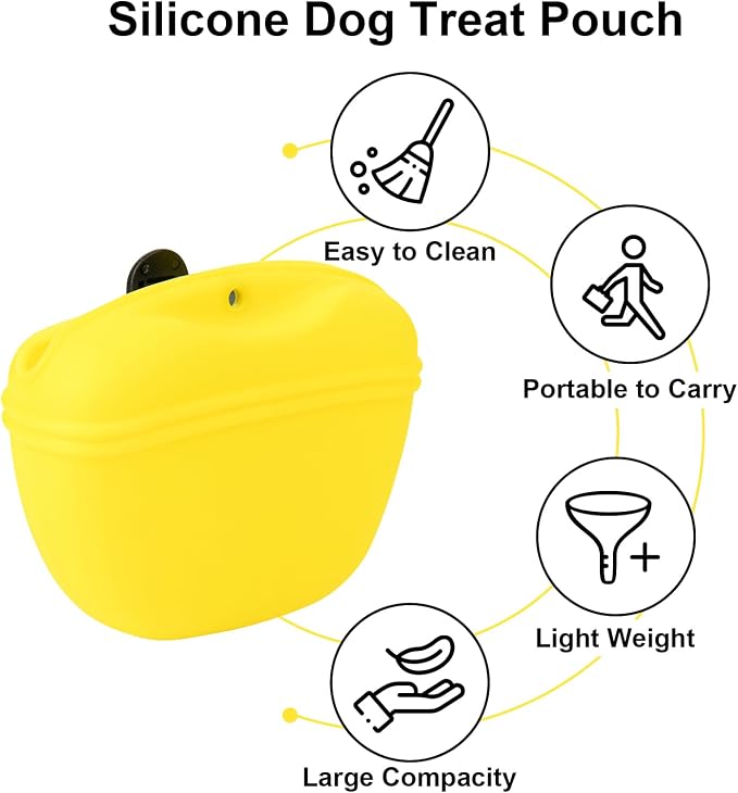 Cosmos 2 Pcs Pet Treat Bag Dog Training Pouch Silicone Portable Pet Training Container Dog Treat Holder with Buckle Closure and Waist Clip Dog Treat Pouches for Pet Training