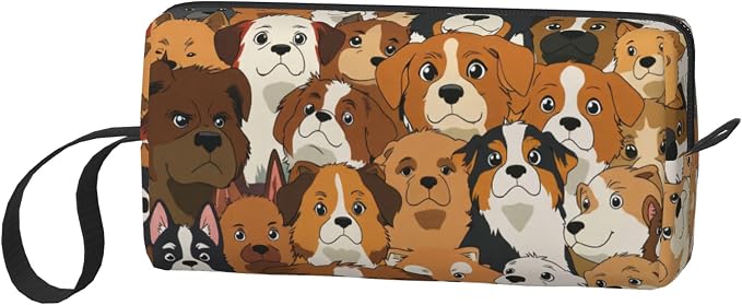 Cute Dog Faces Makeup Bag for Women with Wrist Strap | Durable 600D Oxford Fabric Cosmetic Organizer,Compact Travel Pouch with Handle for Gym & Daily Use
