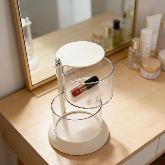 Sorandy Makeup Sponge Storage Box, 2 Tier PET Clear Rotating Makeup Blender Organizer Storage Container with 360 Degree Access for Powder Puff Cotton Pads (White)