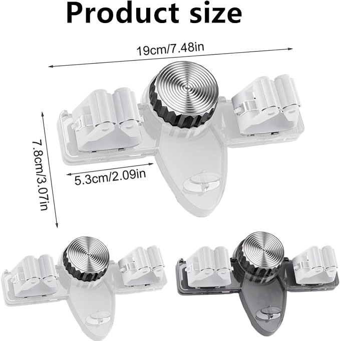 Wall Mount Broom Holder Mop Hanger Organizer - No Drilling PET & Silicone Grip for Bathroom, Kitchen, Laundry Room Storage Rack, Adjustable Angle, Heavy Duty Vacuum Suction (2pcs Gray)