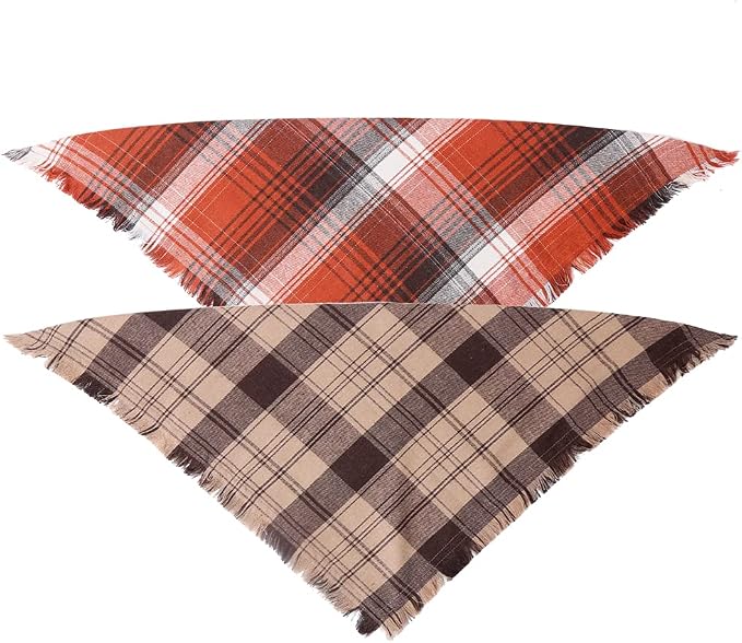 Fall Dog Bandana Autumn Thanksgiving Plaid Reversible Triangle Bibs Scarf