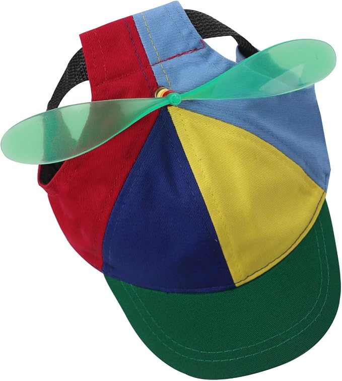 Pet Propeller Hat - Colorful Rainbow Helicopter Hat, Adjustable Cute Baseball Cap with Removable Propeller for Small Medium Dogs & Cats (Sizes S/L)