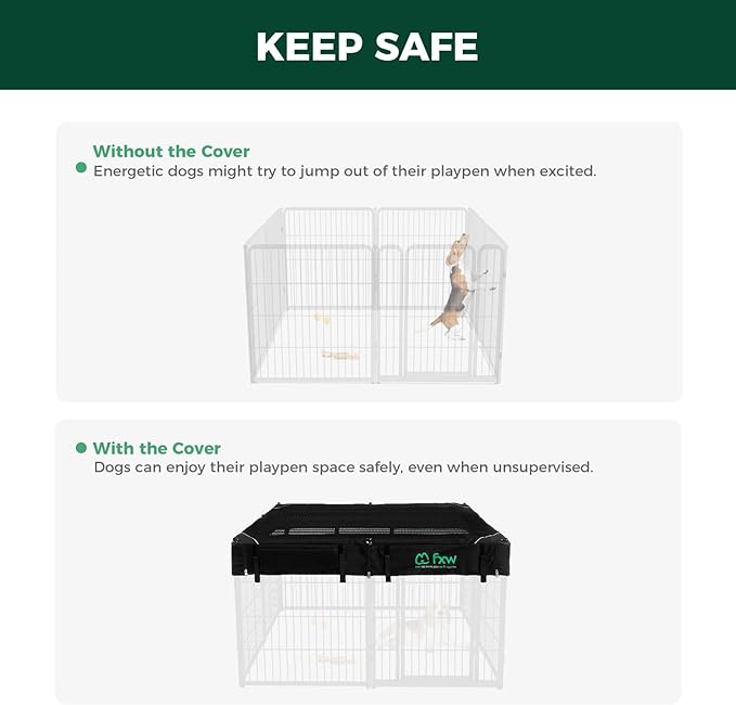 FXW Homeplus Indoor Dog Playpen with Mesh Top Cover, 32" H, 8 Panels | Calm Indoor Play Area, Cover Helps Deter Jump-Outs, for Small & Medium Dogs, Patented