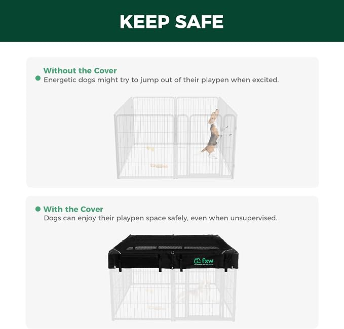 FXW Homeplus Indoor Dog Playpen with Mesh Top Cover, 32" H, 8 Panels | Calm Indoor Play Area, Cover Helps Deter Jump-Outs, for Small & Medium Dogs, Patented