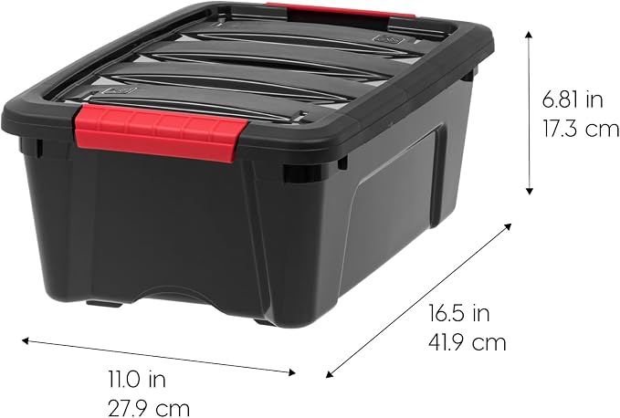 IRIS USA 6-Pack 13 Quart Storage Bins with Lids, Black | Black finish conceals stored items. Ideal for shoes, photos, documents, and small essentials. Nestable design saves space