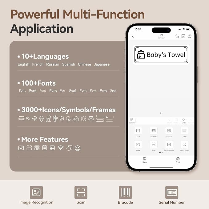 NIIMBOT D110 Label Maker, Bluetooth Printer with Multiple Templates, White | Easy to Use, Available for Phone, Portable Label Maker for Office School Home Organization, Rechargeable