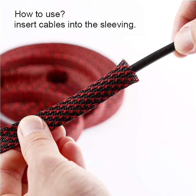 25ft - 1/2 Inch Cable Management Sleeve Protector,Wire Loom PET Expandable Wire Sleeving for Office TV Computer Home Theater Engine Bay Cord Organizer,Protect Cables from Pet Cat Dog Chewing,BlackRed