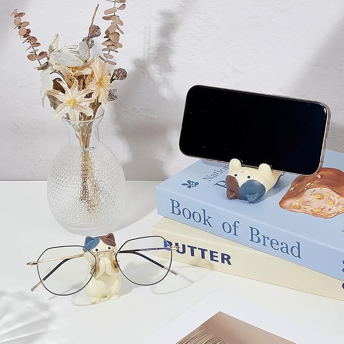 WEBEEDY 2 Styles Cute Cat Phone Stands Holder & Eyeglass Frames Display Stand 2 Sizes Animal Holder Desk Decor Cute Cat Figurine for Office Home Holiday Birthday Gift Idea for Pet Lovers