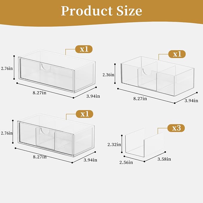 Medicine Cabinet Organizer with Removable Dividers, 3-Tier Stackable Drawer Storage for Bathroom, RV, Vanity, Countertop & Desk