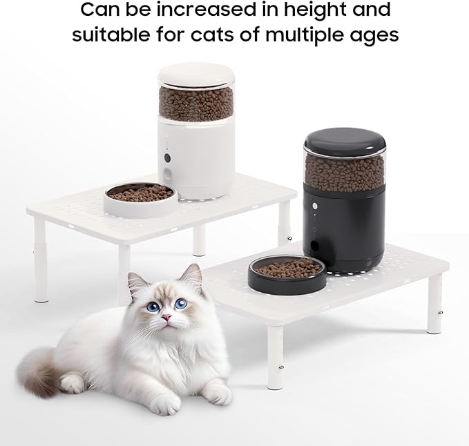 ‌WSOWX Adjustable Automatic Cat Feeder Stand - Non-Slip Elevated Holder for Cats/Puppies, Fits Most Automatic Feeders & Water Dispensers, White(Holder ONLY)