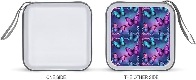 40-Disc Hard Shell Storage Wallet Purple Butterfly, DVD CD Binder with Carry Strap, Portable Protective Organizer for Travel Office