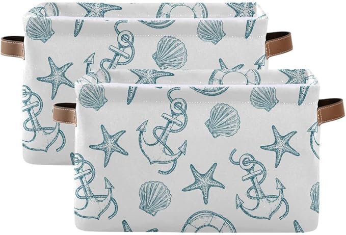Coastal Anchor Nautical Theme Storage?Basket?Fabric?Laundry?Baskets Starfish Summer Beach Storage?Boxes?Organizer?Bag?for?Baby?Cloth?Dog?Toy?Book?Storage?Cubes?Shelf?Closet?Bins?16¡Á12¡Á8?Inches