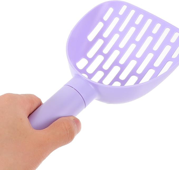 Cat Litter Scoop with Holder, Plastic Litter Cleaning Shovel for Poop, Multi-Functional Wall-Mounted Pet Waste Scooper with Base, Purple for Household Cat and Dog Use