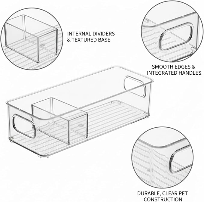 Clear PET Plastic Drawer Organizer with Dividers, Compartmentalized Storage Box for Small Items, 10 x 3.5 x 3 Inches