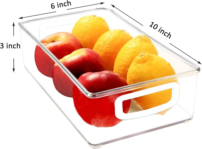 Youngever 4 Pack Stackable Plastic Storage Organizer Container Bins, Stackable Storage Bins with Handler for Refrigerator, Pantry (10" x 6" x 3")