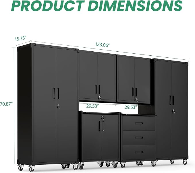 Garage Cabinet System | Heavy Duty Steel All-in-One Modular Garage Cabinet Set for Ultimate Workshop Organization | Easy Assembly Garage Storage Cabinets & Tool Bench