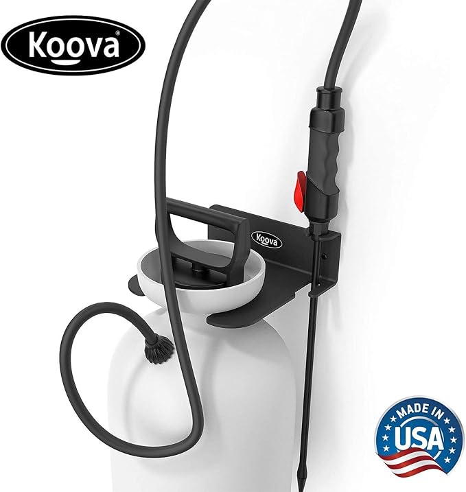 Garden Pump Sprayer Holder | Wall Mounted Garden Tool Garage Organizer and Storage | FIts Round Bottles up to 2.5 Gallons | for Lawn, Plant, Water Sprayers