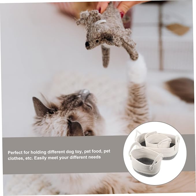 3pcs Rope Dog Toy Storage Basket Weave Organizer for Pet Toys Multi-purpose Desktop Storage for Home and Utility Rooms