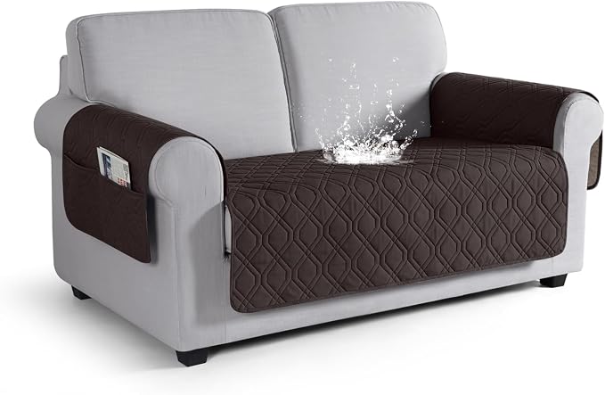VANSOFY Waterproof Loveseat Couch Cover for Pets, Chocolate, 47.2" | Non-Slip, Washable, Utility Pockets, Pet Friendly, Furniture Protector Slipcover for 2 Cushion Couch