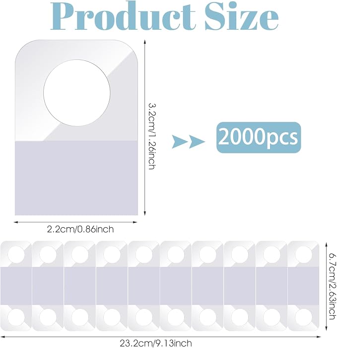 2000 Hang Tags 1.3×0.9 Inch Self Adhesive Hang Tabs Round Hole Hanging Tabs | Clear Plastic Hanging Stickers for Store Retail Handicrafts Jewelry Display, Compatible for Yoto Cards (1-1/4 x 7/8 Inch)