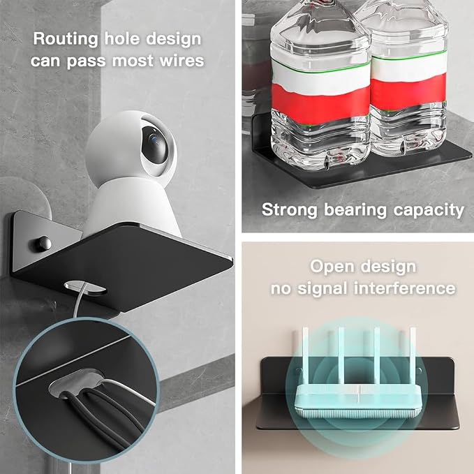 Punch-Free Wall Mount Baby Monitor Holder with Cable Hole Floating Wall Rack Bluetooth Wall Shelf Video Camera Shelf Wall Storage Shelf for Home Wall Decoration L
