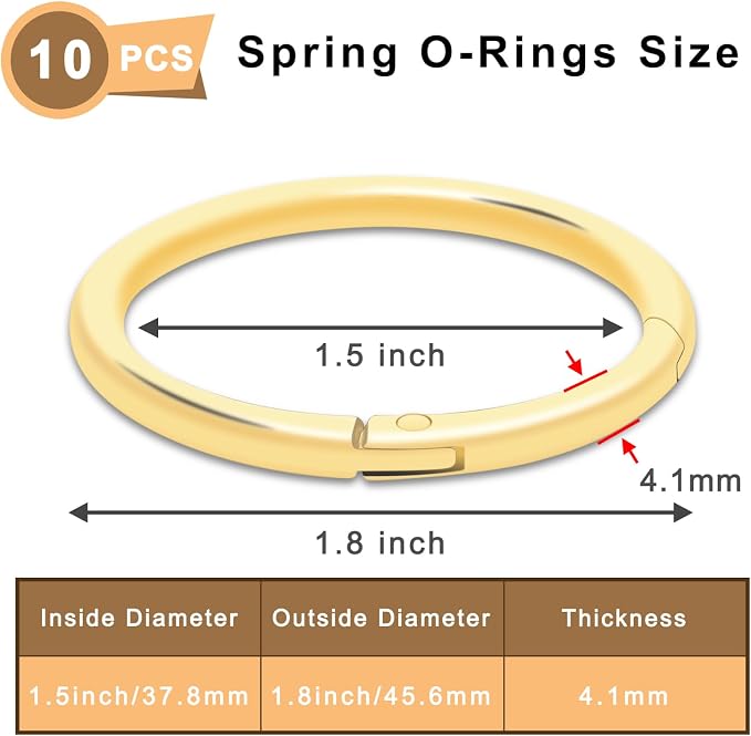 CooBigo 10Pack 1-1/2"" Large Round Carabiner Clips, Metal Spring O Rings for Organizer Key Rings, Paracord Keychain Lanyard, Pet Chains, Purse Hardware, Key Snap Hooks DIY Accessory (Gold)